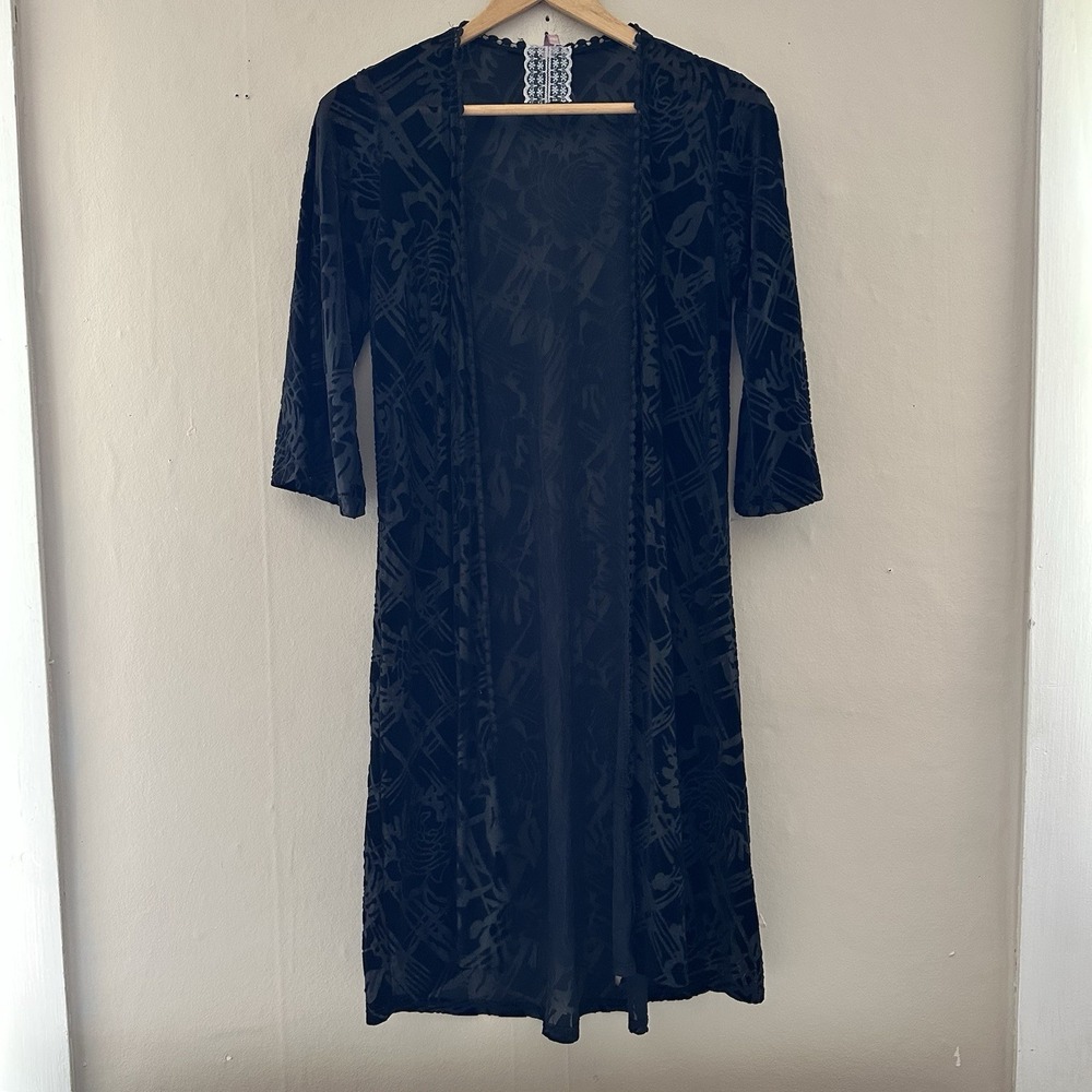 Mauve Womens Velvet Burnout Long Cardigan Size M Black Whimsigoth Dark Romantic